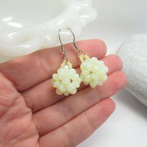 Uranium glass dodecahedron beaded bead earrings